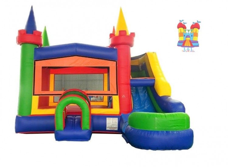 Rainbow waterslide and bounce house combo